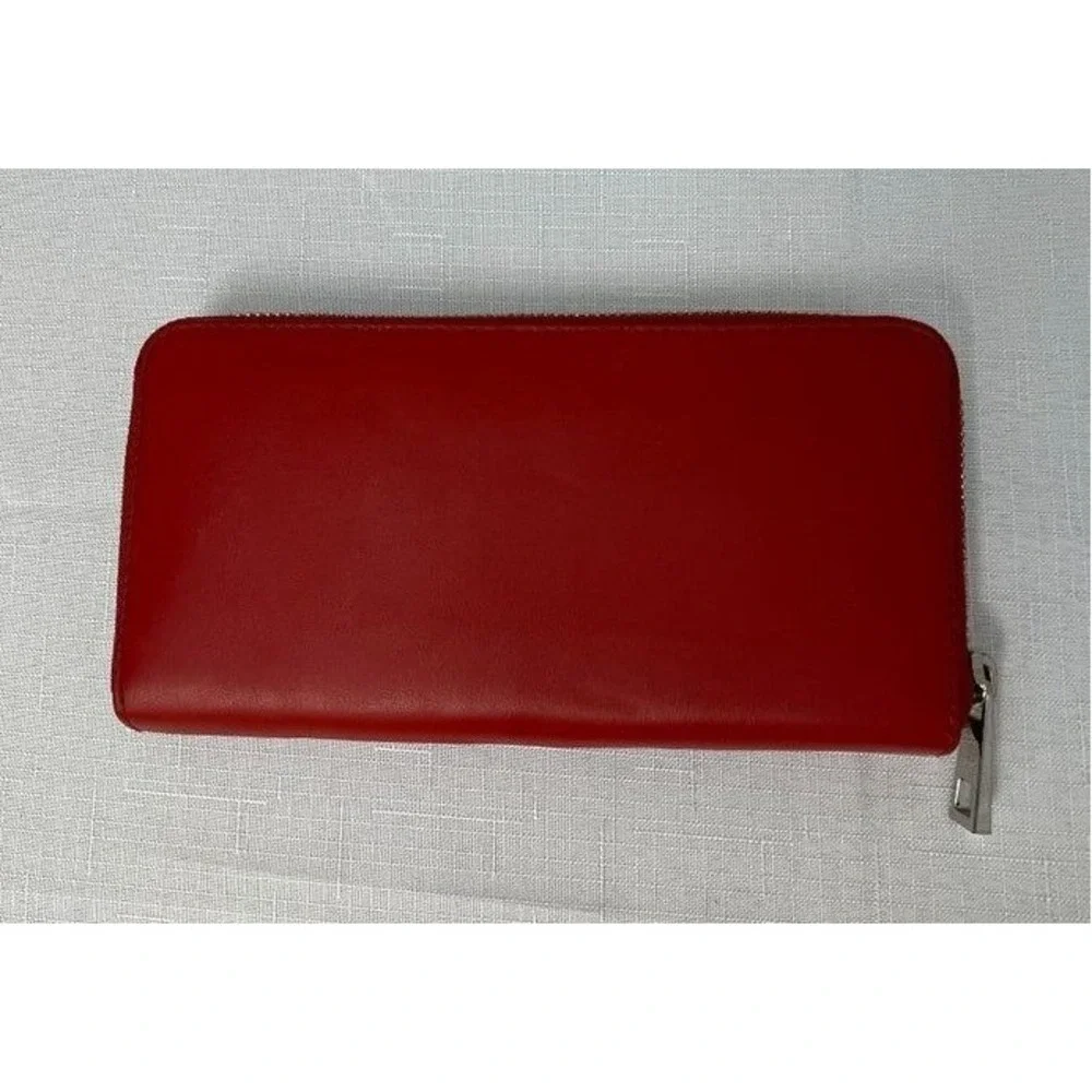 Vince Camuto Zip Lanze Wallet Women Sangria Red Excellent 100% Leather